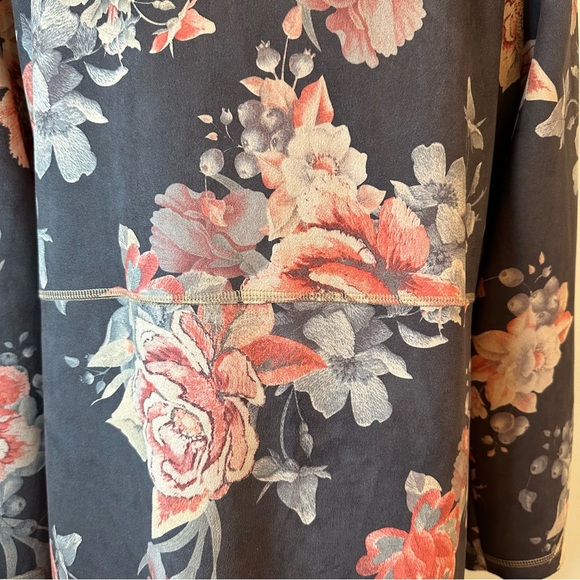 Solitaire Anthropologie Gray Floral Faux Suede Open Front Duster Jacket XL - Picture 13 of 15